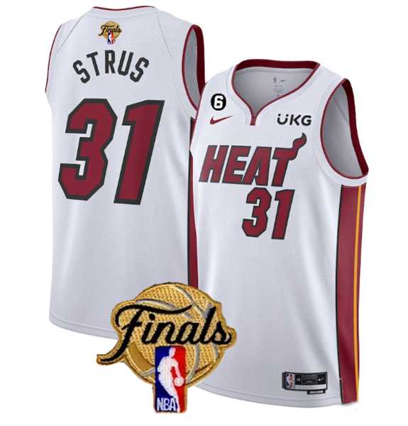 Men's Miami Heat #31 Max Strus White 2023 Finals Association Edition With NO.6 Patch Stitched Basketball Jersey Dzhi